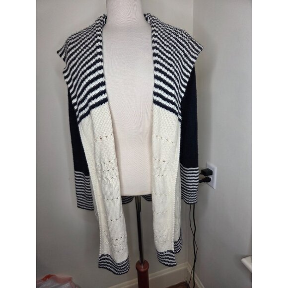Talbots Womens Striped Open Cardigan Sweater L fabric lined long granny - Picture 1 of 7